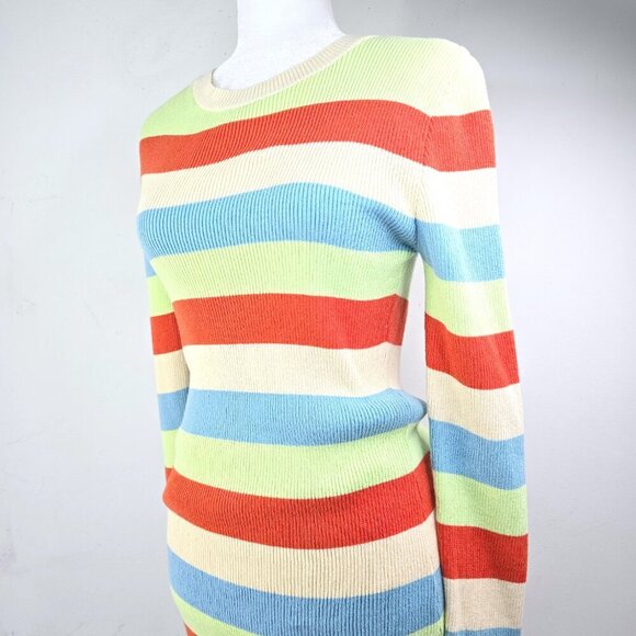NWT ZARA Ribbed Knit Multicolor Striped Fitted Long Sleeved Dress - Picture 8 of 12
